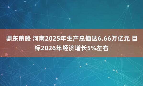 鼎东策略 河南2025年生产总值达6.66万亿元 目标2026年经济增长5%左右